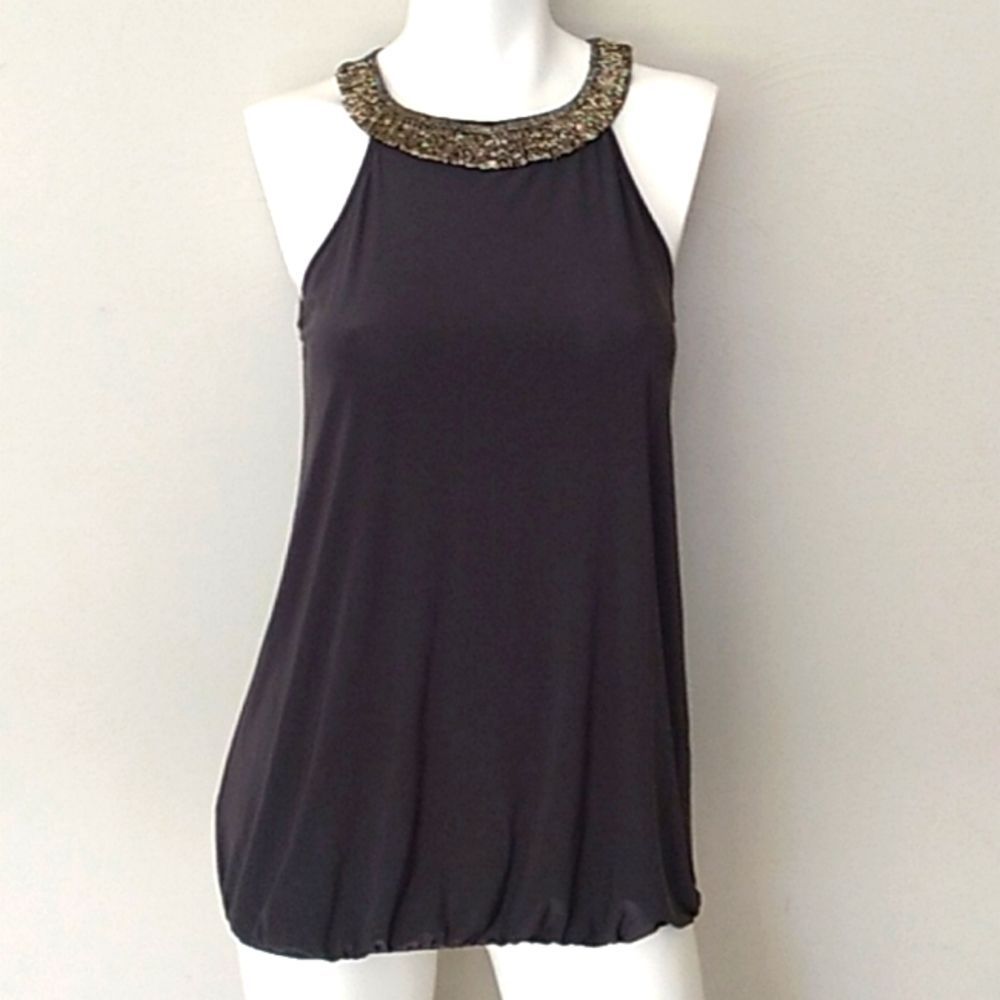 The Limited Charcoal Beaded Sleeveless Top